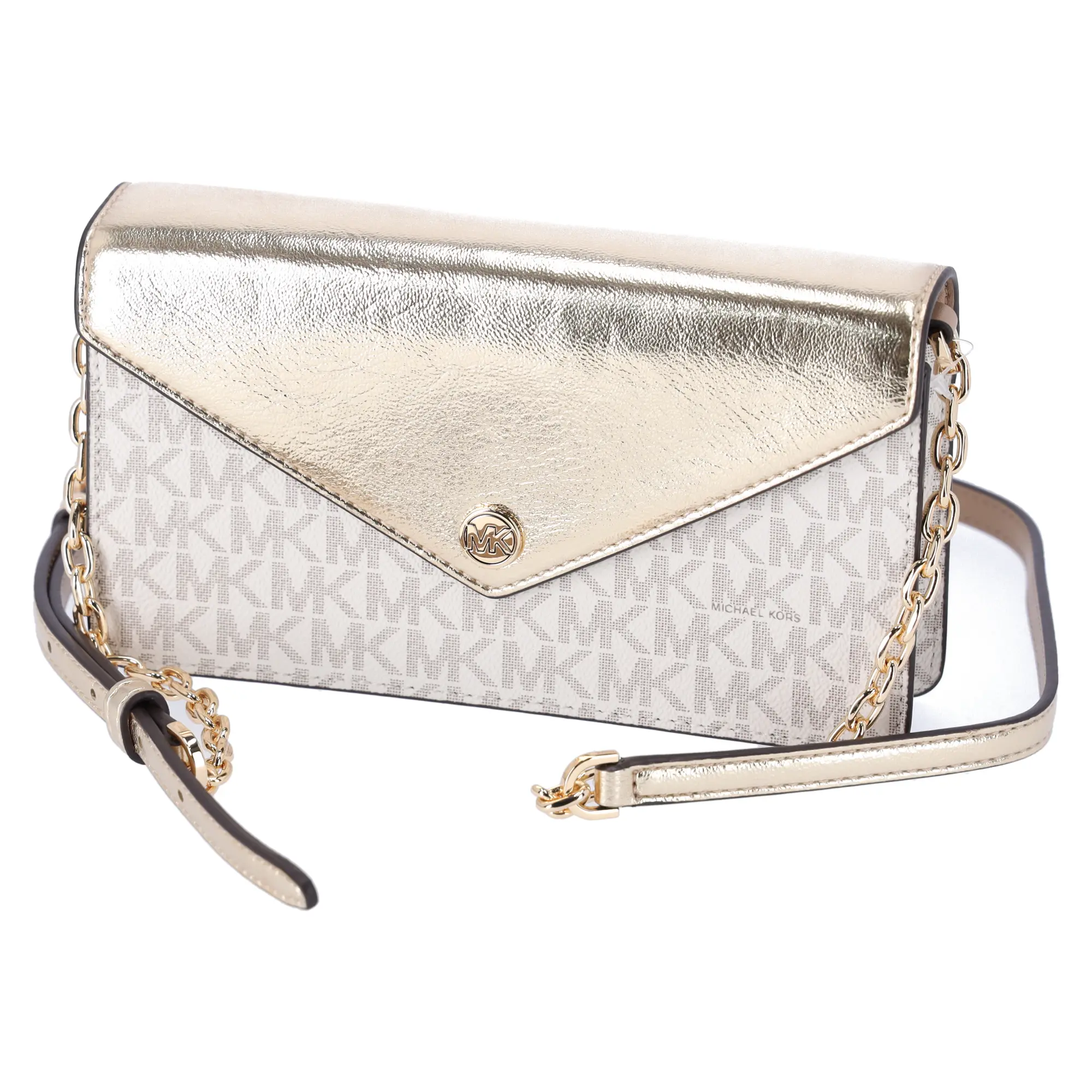 Pre-owned MICHAEL KORS PVC Crossbody Bags Jet Set Travel Small Signature Clutch Crossbody Vanilla Pale Gold