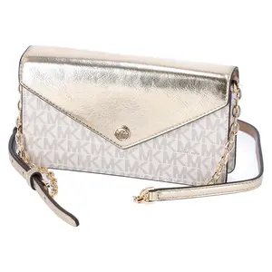 Pre-owned MICHAEL KORS PVC Crossbody Bags Jet Set Travel Small Signature Clutch Crossbody Vanilla Pale Gold