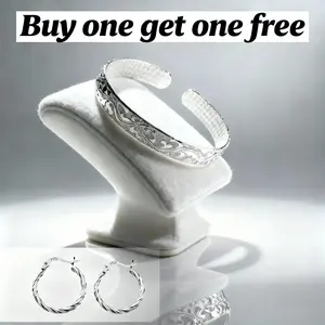 925 Silver Plated Vintage Floral Bracelet with Free Twist Earrings - Buy 1 Get 1 Free Jewelry Set in High-Quality Alloy Silver Plating Hypoallergenic Nickel-Free Tarnish-Resistant Adjustable Open Cuff Design