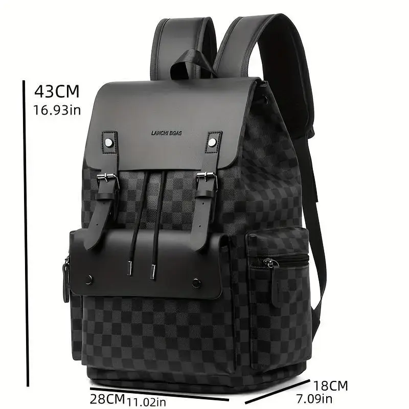 Men's Checkered Backpack - Large Capacity Laptop Bag with Adjustable Padded Straps, Multiple Compartments & Zipper Closure for Commuting, Office, Business Travel, Laptop Storage Bag |     Stylish Men's Backpack |     Professional Look Bag