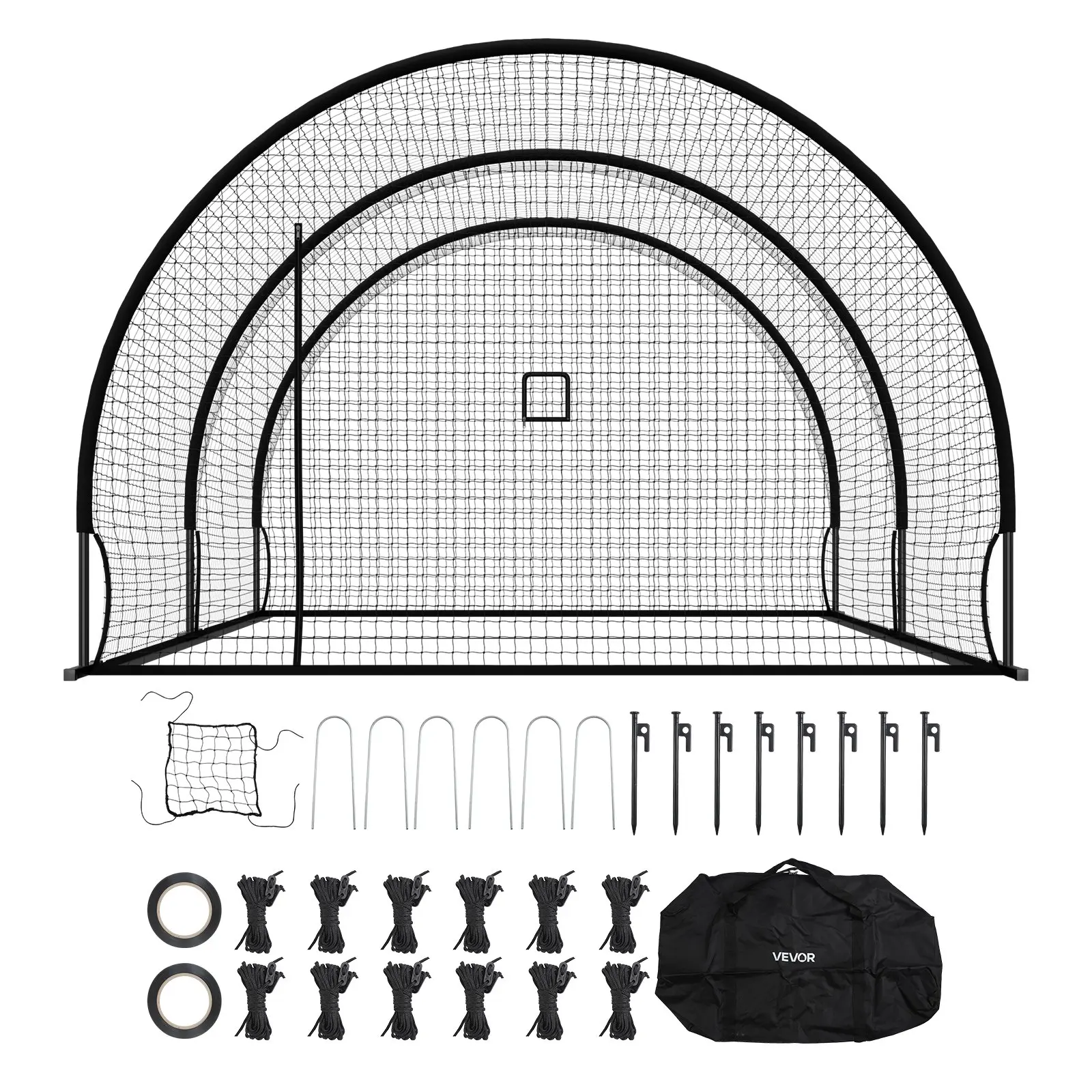VEVOR Freestanding Portable Softball/Baseball Batting Cage Training Equipment, 19.9ft (19.9x12.0x8.2ft), 30-Ply Knotted HDPE Mesh Netting, Detachable Entry Door, 39.68lbs, Durable Build, Enhances Hitting Accuracy, For Indoor Training, W/ Storage Bag