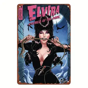 Retro Aluminium Elvira Art Wall Print - 8x12 in, Whimsical Artistic Room Decoration, Elvira Mistress of the Dark Home Supply