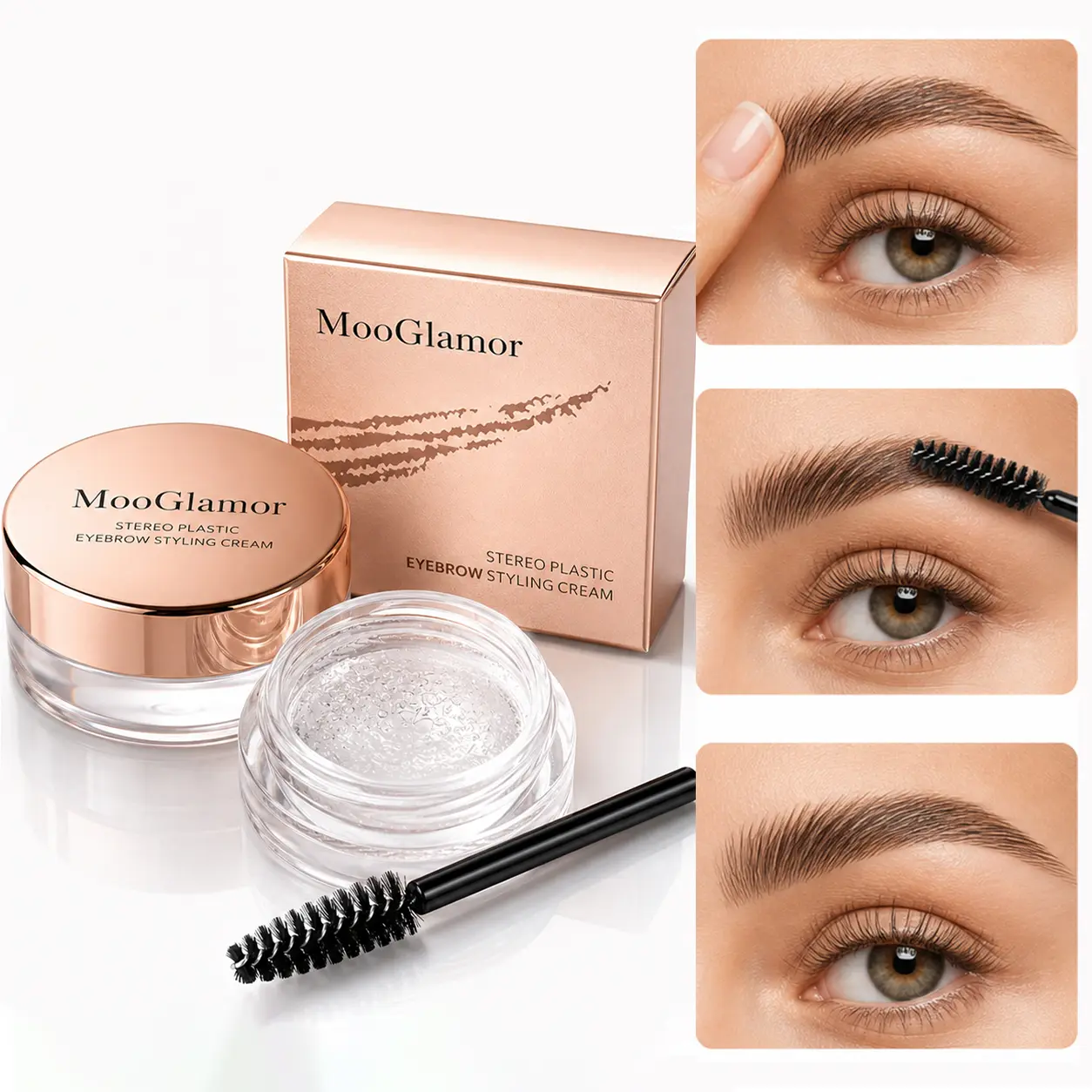 MooGlamor 3Pcs Eyebrow Styling Cream Set Long Lasting Sculpted clear brow gel Waterproof Smudgeproof lightweight Makeup Easy To Use Cosmetics DealsForYouDays