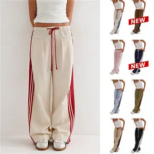 WoodBerry Women's Wide Leg Track Pants Drawstring High Waist Side Stripe Elastic Casual Sweatpants with Pockets Womenswear Slouchy Palazzo Pants