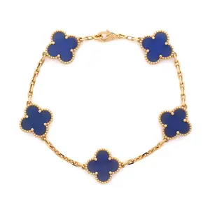 Pre-owned Van Cleef & Arpels Vintage Alhambra 5 Motifs Bracelet 18K Yellow Gold and Agate by Rebag