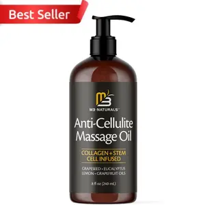 M3 Naturals Cellulite Massage Oil 8oz - Smooth the Appearance of Cellulite - Body Care & Skin Care Massage Oil - Topical Collagen and Plant Stem Cell Body Oil to Restore Texture and Elasticity - Soothing Body Oil