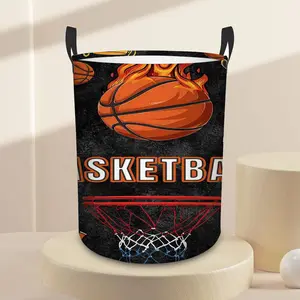 Home Kitchen Storage Basket,Fiery Basketball Theme Design.,Foldable Laundry Basket, Space-Saving Wardrobe Storage Basket, Convenient Handle, Suitable For Bathroom, Laundry Room, Bedroom - Interesting Home Decor.