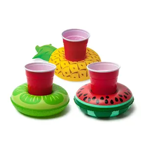 Tropical Fruits Beverage Boats 3 Pack - Inflatable Drinkware for Poolside Fun with Watermelon Pineapple & Lime Designs