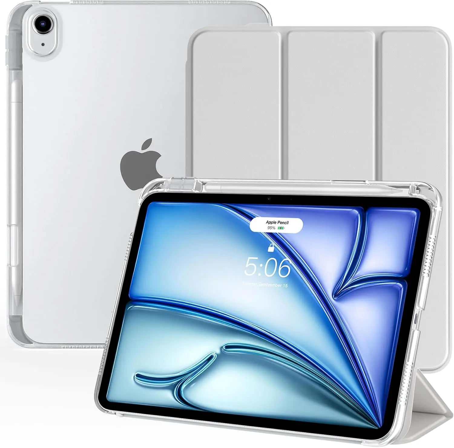 TiMOVO Case for iPad Air 11 Inch M4/M3/M2, Air 5th/4th Gen, Apricot Gray | Pencil Holder, Slim Stand Cover, Translucent Back, Auto Wake/Sleep