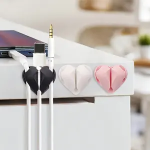 3pcs Heart-Shaped Cable Organizer, Cord Organizer, Phone Charging Line Holder, Winding Tool, Self-Adhesive Wire Organizer, Cable Management Kit, Desk Accessories, Suitable for Desks, Nightstands, Walls, Cars, and Offices.