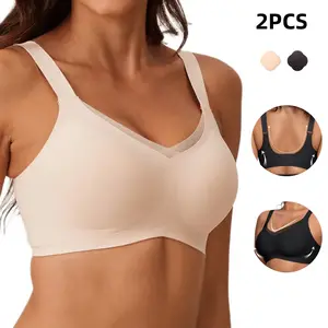 FZ 1/2PCS EssElegance Womens Wireless Bras Airy Material Bra V Mesh Comfortable Bralette Supportive Tshirt Bra No Underwire Seamless Push Up Everyday Bras TK105 dealsforyoudays