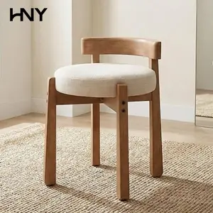 HNY Modern Linen Vanity Chair, 2-in-1 Makeup Stool & Cozy Ottoman with Solid Wood Legs, Beige, for Makeup Dressing, Living Room Footrest or Piano Bench
