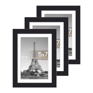 5x7 Photo Frame Set 3, Pure Wood Frame with Acrylic Glass, Classic Rectangle Frame, Suitable for 4x6 with Mat or 5x7 Without Mat, Wall-Mounted or Desktop Use