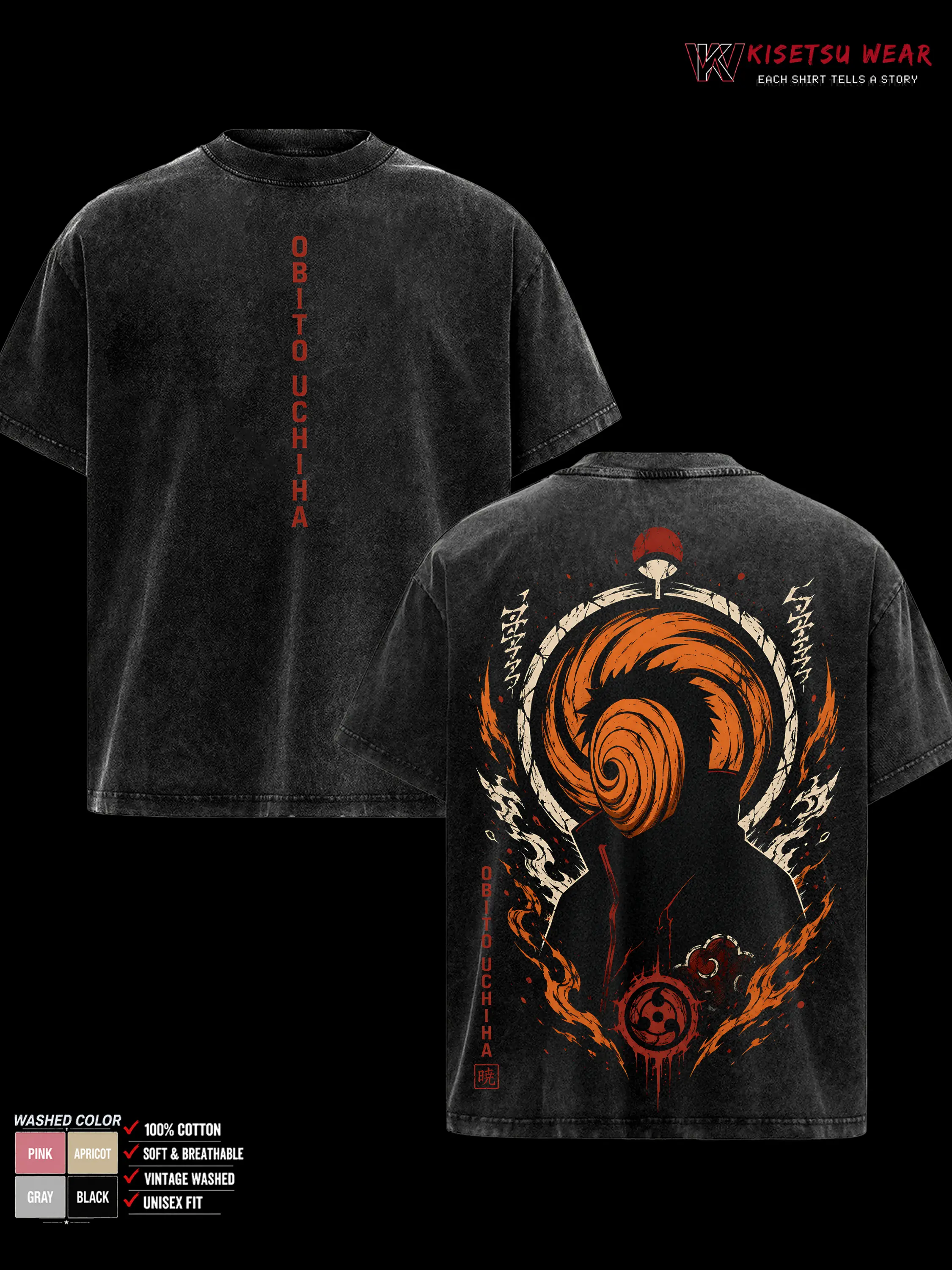 Obito Uchiha - Naruto Anime T-Shirt, Retro Vintage Unisex Graphic 90s Cotton, Gift For Wibu, Anime Manga Y2K Streetwear