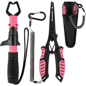 Fishing Pliers Fish Lip Gripper Fishing Tool Kit Muti-Function Saltwater Fishing Line Cutter Hook Remover with Sheath Lanyard, Fly Ice Fishing Gear Fishing Gifts for Men Women