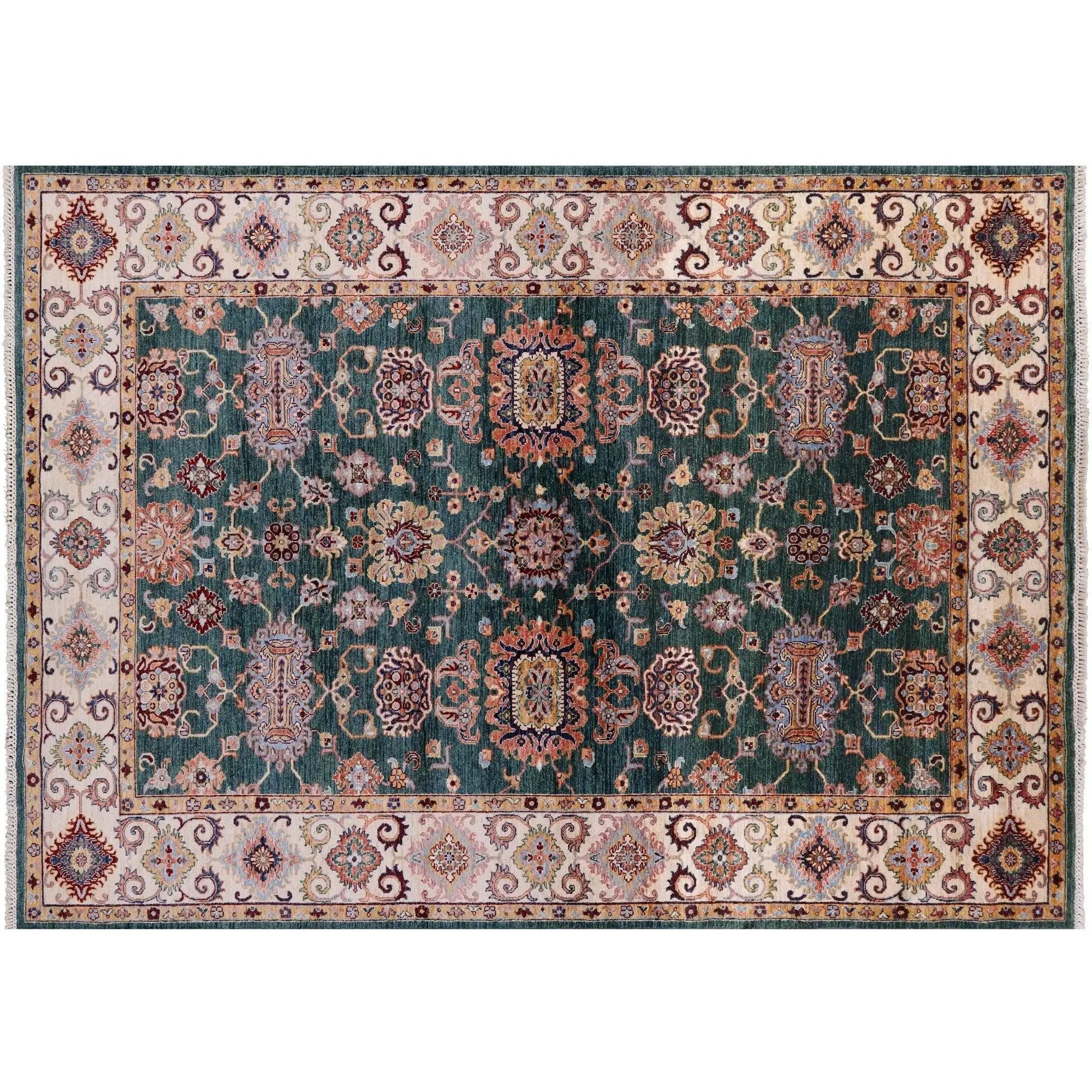 Green 6' 9" X 9' 8" Handmade Persian Tabriz Rug - Q10000