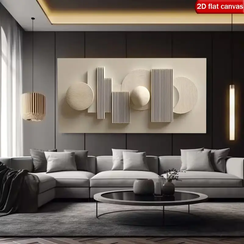 Modern Neutral Beige Frame Canvas Wall Art Piece Large Geometric Abstract Beige Tones Gallery Style Wrapped Wooden Frame Hanging Decorations for Living Room Bedroom Office Minimalist Beige House 2D Plane Perfect for Room Decoration