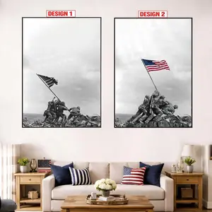 [NO FRAME] Iwo Jima Flag Raising Poster, USMC Semper Fi Veteran Patriot Wall Art, American Military Canvas Print, MAKE IN USA