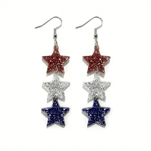 2 Pairs of Patriotic Heart/Star Drop Earrings | American Flag Earrings, Red White and Blue Earrings, Holiday Gifts for Women