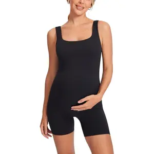 NATRELAX Women's Maternity Bodysuit Sleeveless Shorts Jumpsuit Square Neck Tank Top for Pregnancy Pull-on Natrelax Fabric Ultra Comfortable & Breathable