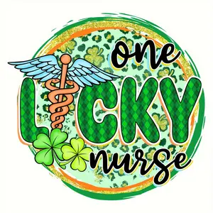 4 Pcs Lucky Nurse Iron-On Patch, Suitable for St. Patrick's Day, Nurse-Themed Parties and Related Events, DTF Heat Transfer Sticker, for DIY Clothing, Backpacks, Pillowcases