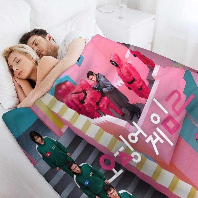 Cartoon Anime Squid Game Throw Blanket  Super Soft Fuzzy Cozy Warm Blanket Plush Fluffy Furry Blankets