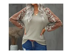 Mocha Leopard Print Waffle Knit Long Sleeve