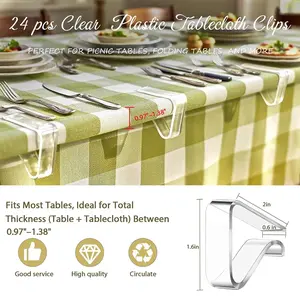 24 Pieces Transparent Clear Tablecloth Clips, Plastic Table Cloth Clips，Windproof Table Cover Holder Clamps，Table Cloth Holder for Christmas Home Wedding Party Indoor Outdoor Camping Picnic (Large)