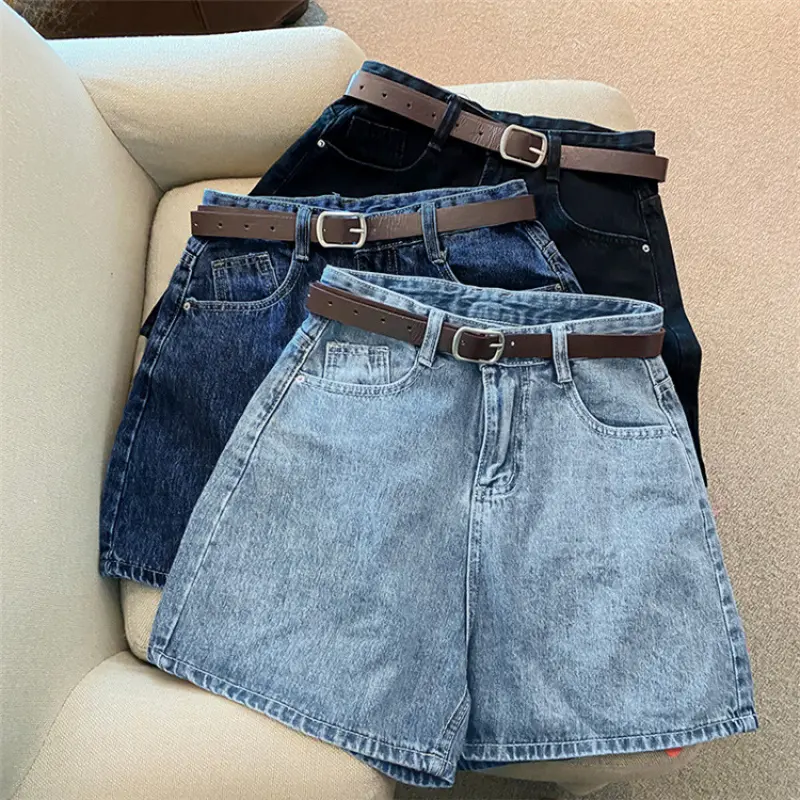 Women's High-Waist A-Type Slimming Jean Shorts - Korean, Japanese Style, Wide Leg, Thigh-Friendly Curvy Fit, Casual Jorts for Daily Summer Wear, Shorts for Women