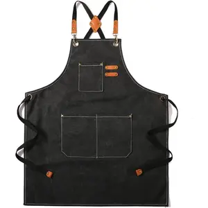 Canvas Cross Back Chef Apron for Men & Women with Large Pockets, Cross Back Design, Ideal for Cooking, Baking, Artist, and Artisting in the Kitchen Black  Christmas Gift SetGift
