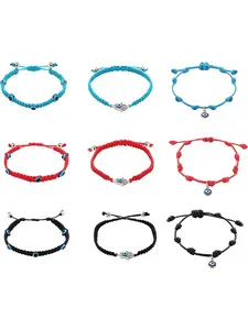 Simple 9 Pcs Red Blue Black Evil Eye Bracelets Adjustable Lucky Bracelets for Women Men Handmade Braided String Bracelets Family Friendship Wish Couple Protection Bracelet Jewelry Set