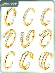 LOYALLOOK Toe Rings for Women 14K Gold Filled Simple Hug CZ Triple Open Band Rings Trendy Silver Plated Adjustable Toe Rings Summer Beach Foot Jewelry for Women