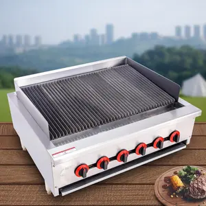Hakka 36" Commercial Gas Charbroiler, Countertop Radiant Grill with 6 Burners, 120,000 BTU, ETL Certified