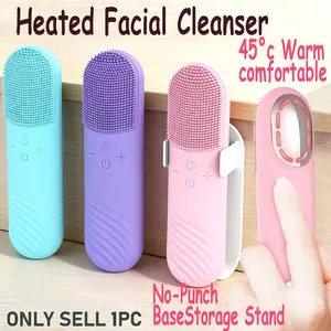 Rechargeable Silicone Face Brush with Storage Rack, 45° Heating, Vibration, Massage, Upgrade Skincare Routine, 3 Colors Available