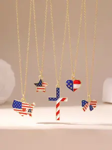 American Flag Style Star Heart Cross Shape Gold Necklace Lightweight All Season For Women Daily Wear
