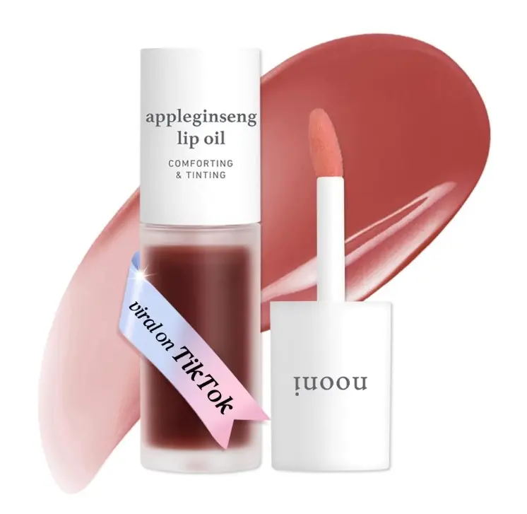NOONI Korean Lip Oil - Appleginseng | Lip Stain, Long-Lasting, Moisturizing, Plumping, Revitalizing for Dry Lips, Waterproof, No Peel Off, Korean Lip Tint, Stocking Stuffers, Cute Things, 0.12 Fl Oz
