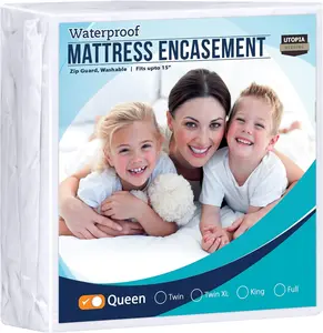 Zippered Mattress Encasement Queen - 100% Waterproof and Bed Bug Proof Mattress Protector - Absorbent, Six-Sided Mattress Cover