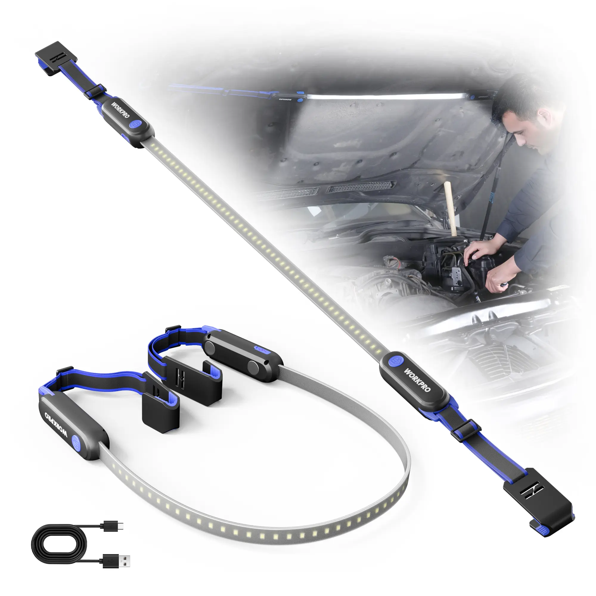 #blackfriday WORKPRO Rechargeable Underhood Work Light, 25" Foldable Magnetic Light Bar, Adjustable Hanging Straps, Hands-Free Repairing LED Light