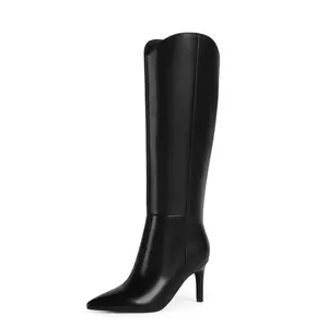 【Easyfox】 Knee High Boots Women Pointed Toe Tall Boots 3 In Stiletto High Heel Long Boots Side Zipper Dress Knee High Boots