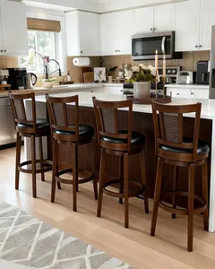 Phivilla 26/30 inch Bar Height Stools Set of 2/3/4,Swivel Wooden Barstools Tall Upholstered Faux Leather Barstool with Back,Vintage Bar Height Chairs,Dark Brown Kitchen Stools,  SummerVibes