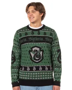 Harry Potter Sweater Men's Hogwarts House Crests Logo Ugly Sweater for Christmas Crewneck Knit Pullover