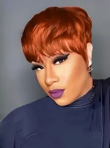 Short Layered  Human Hair Pixie Wigs for Women Straight Wig Design with Bangs Fashion Hairstyle Glueless Wig