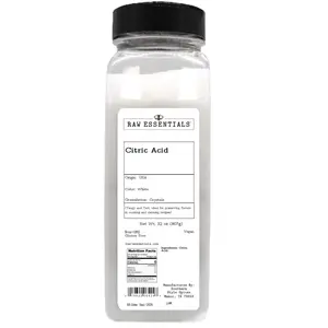 Raw Essentials Citric Acid - Food Grade & Versatile - Perfect for Cleaning, Bath Bombs, Cooking, Canning, and Preserving Flavors - Tangy & Tart - Vegan, Gluten-Free, Non-GMO - Large 32 Ounce Bottle