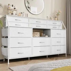【GARVEE】14 Drawer Dresser and 54-Inch TV Stand with Built-in Power Outlets and LED Lighting - Multi-functional Storage and Entertainment Furniture