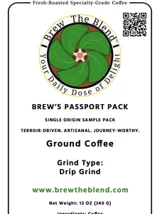 Brew's Passport Pack Single Origin Coffee Set Medium Roast with Blueberry Serenade Reserve & More - 6 Handpicked pour-over friendly coffees - Sweet