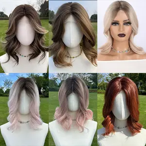 SMILCO/14 Inches Brown/Pink 0.6*5 cm Small Lace Front Short Wavy Synthetic Wig for Women Natural Look/SM1680-2