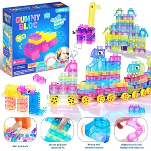 Soft Jelly Building Blocks, Squishy Multi-color Stacking Building Blocks Toy Set, Non-toxic Sensory Tactile Play Toy Safe Squeezable & Stretchable Fun, Puzzle Blocks for Kids Early learning Preschool STEM Creative Construction Bath Toy Age 3+