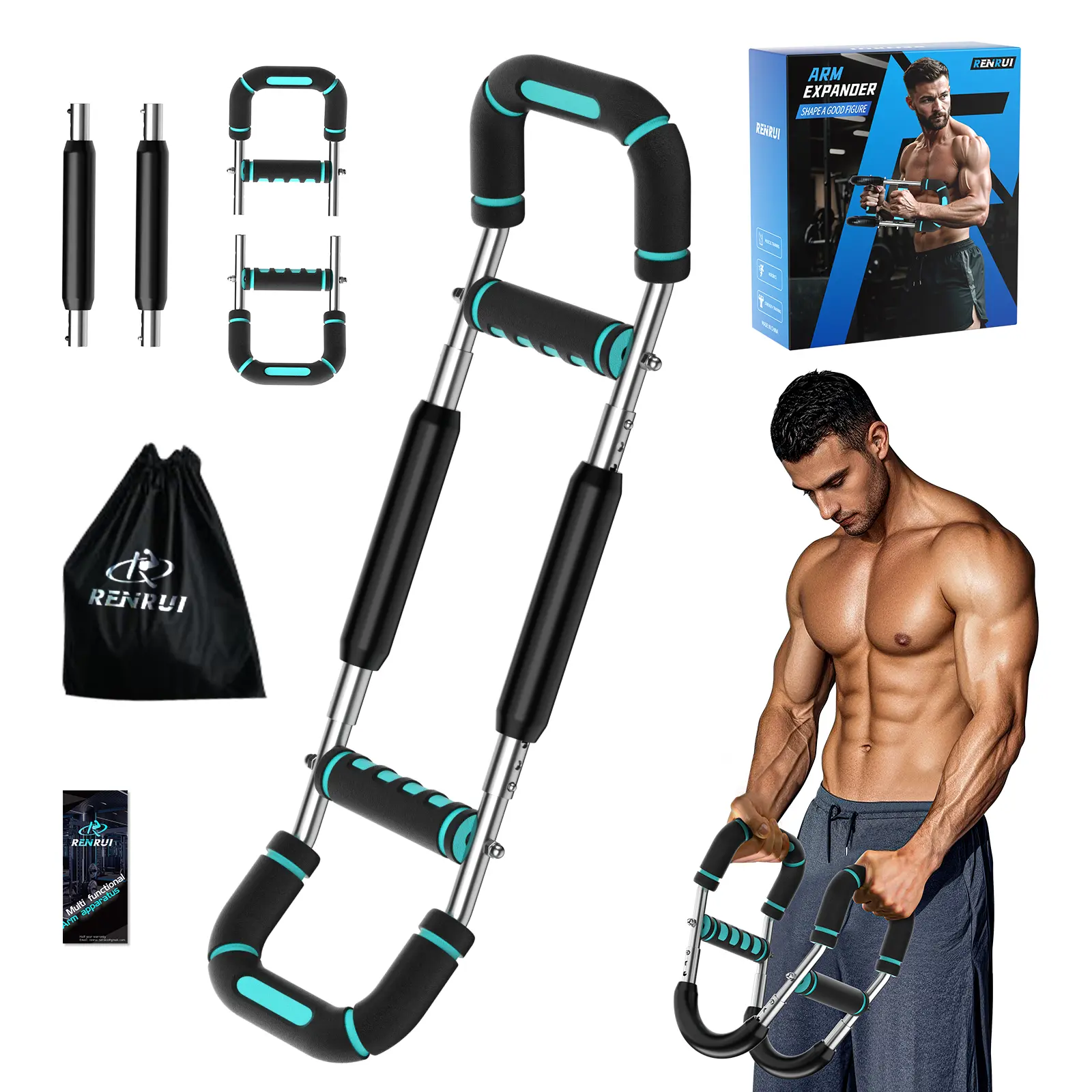 RENRUI Twister Arm Trainer, Adjustable 5 Resistance Levels (40-130 lbs) Chest & Arm Workout Equipment for Men & Women, Ergonomic Home Gym Strength Trainer with Anti-Slip Handles & Carry Bag detachable design fitness