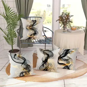 Abstract Line Art Pattern Cushion Cover, 4 Counts/set Square Throw Pillow Cover, Household Decoration Supplies for Home Living Room Sofa