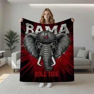 Alabama Elephant Mascot Football Flannel Blanket, Super Soft & Warm Throw for Sofa, Bed, Office, Car, Dorm, Game Day, Home Decor, Lightweight Cozy Gift for Men Women, All Season.